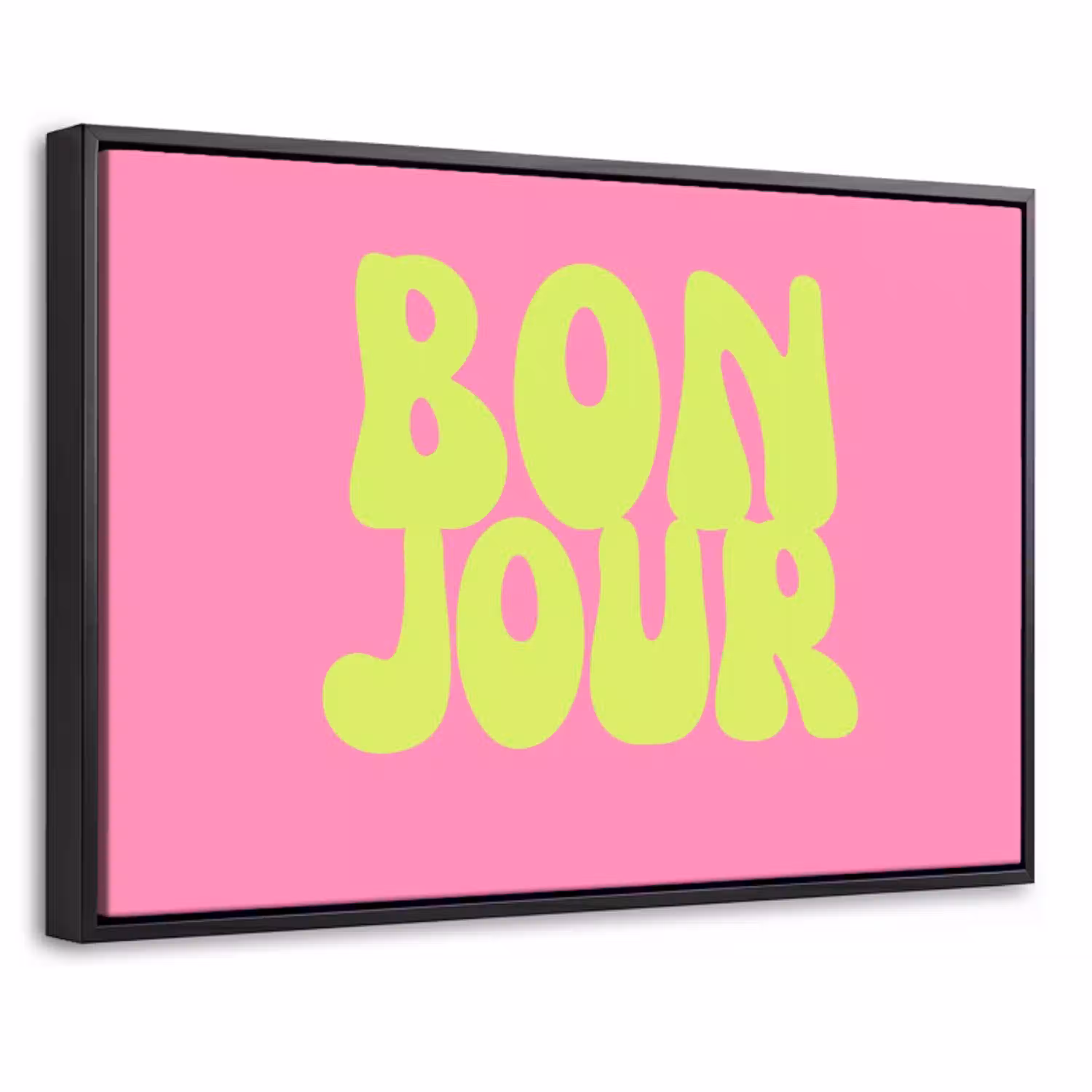 Bonjour - Roze - Fel groen Canvas met baklijst klein -threedimensional_3d_global
