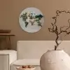 Wereldkaart - Geborduurd - Aardetinten Wandcirkel plexiglas klein -sfeer1