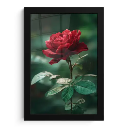 Roos - Bladeren - Dieprood fotolijst zwart zonder passe partout klein -3d