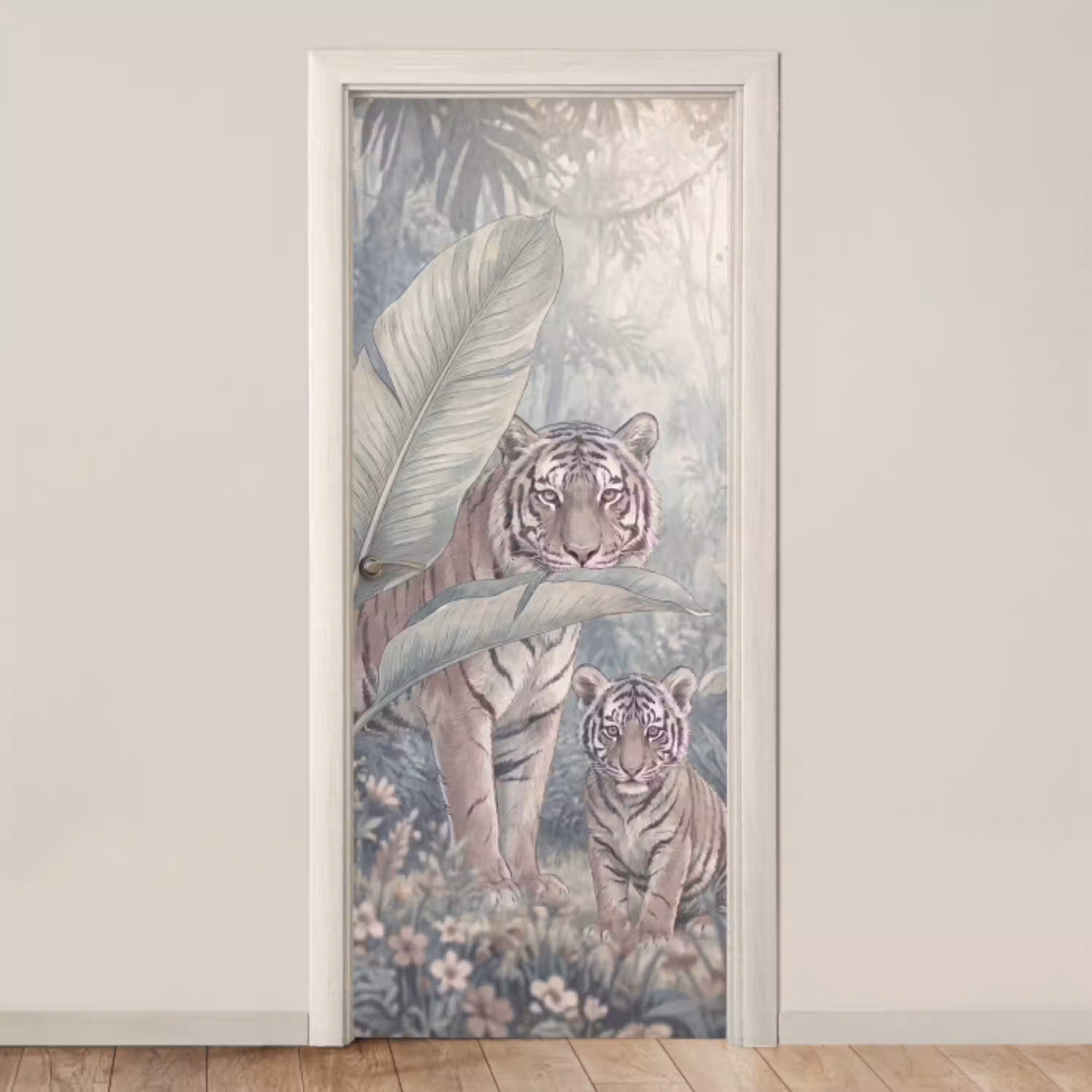 Tijger - Welp - Jungle - Illustratie - Dieren deurposter klein -3d_beige