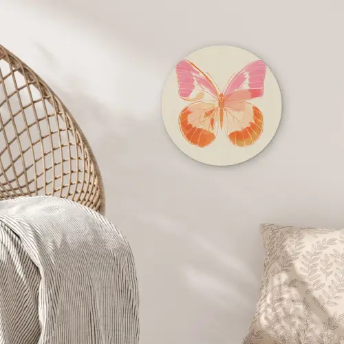 Oranje - Vlinder - Minimalistisch Akoestische PET Vilt - Rond klein -sfeer4