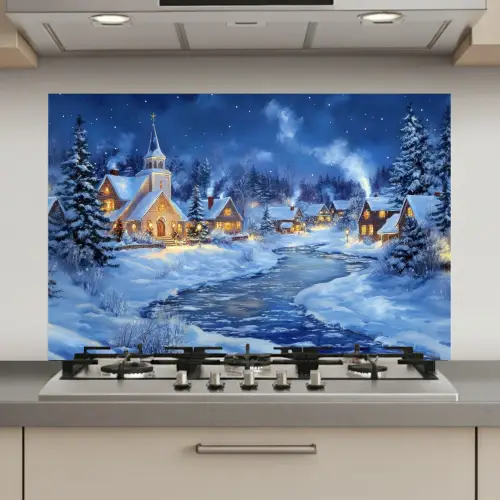 Winteravond - Kerstdorp - Donker keuken achterwand spatscherm klein -3d_website