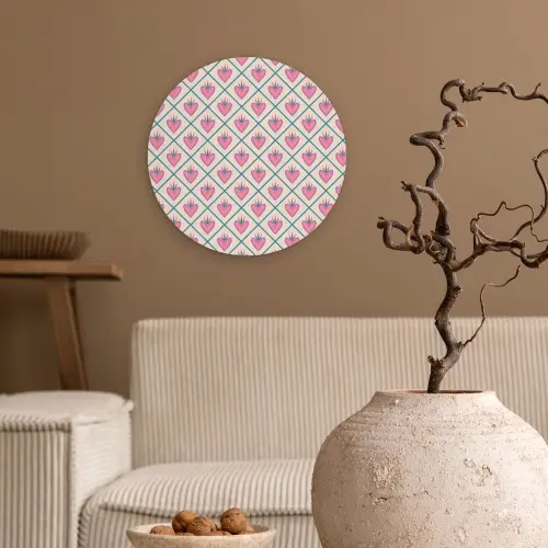 Retro - Ruit - Hartjes - Patroon Wandcirkel plexiglas klein 852 -sfeer1