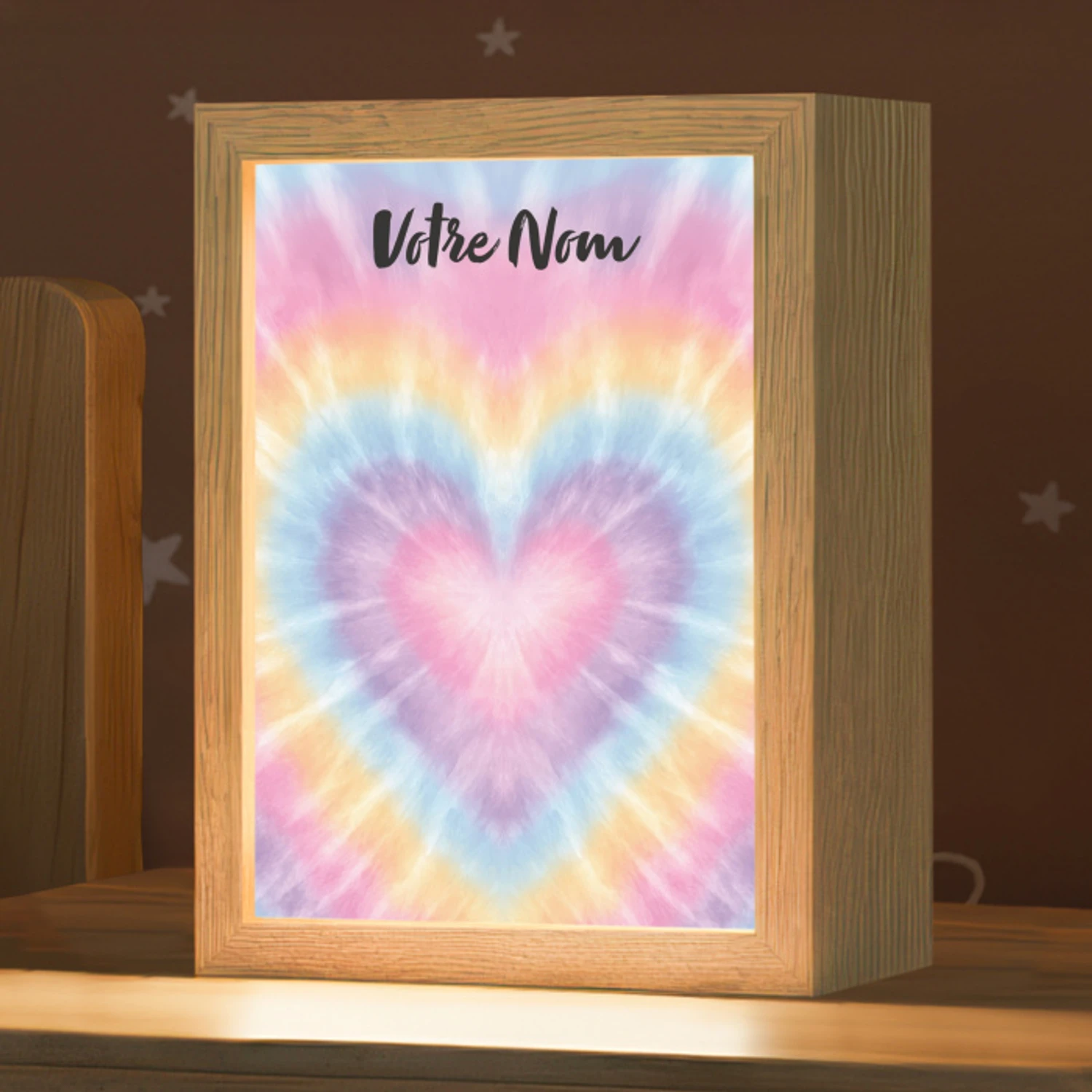 Hartvorm - Tie Dye - Pastelkleuren Light Box met kabel (Kinderlampje) klein -zzz_3d_website