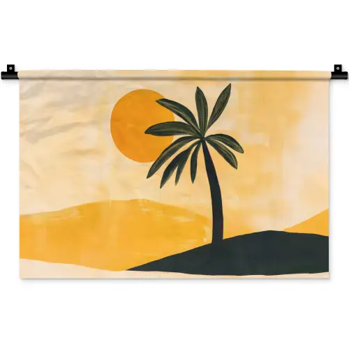 Illustratie - Palmboom - Zon - Heuvels Wandkleed katoen klein -zz3d