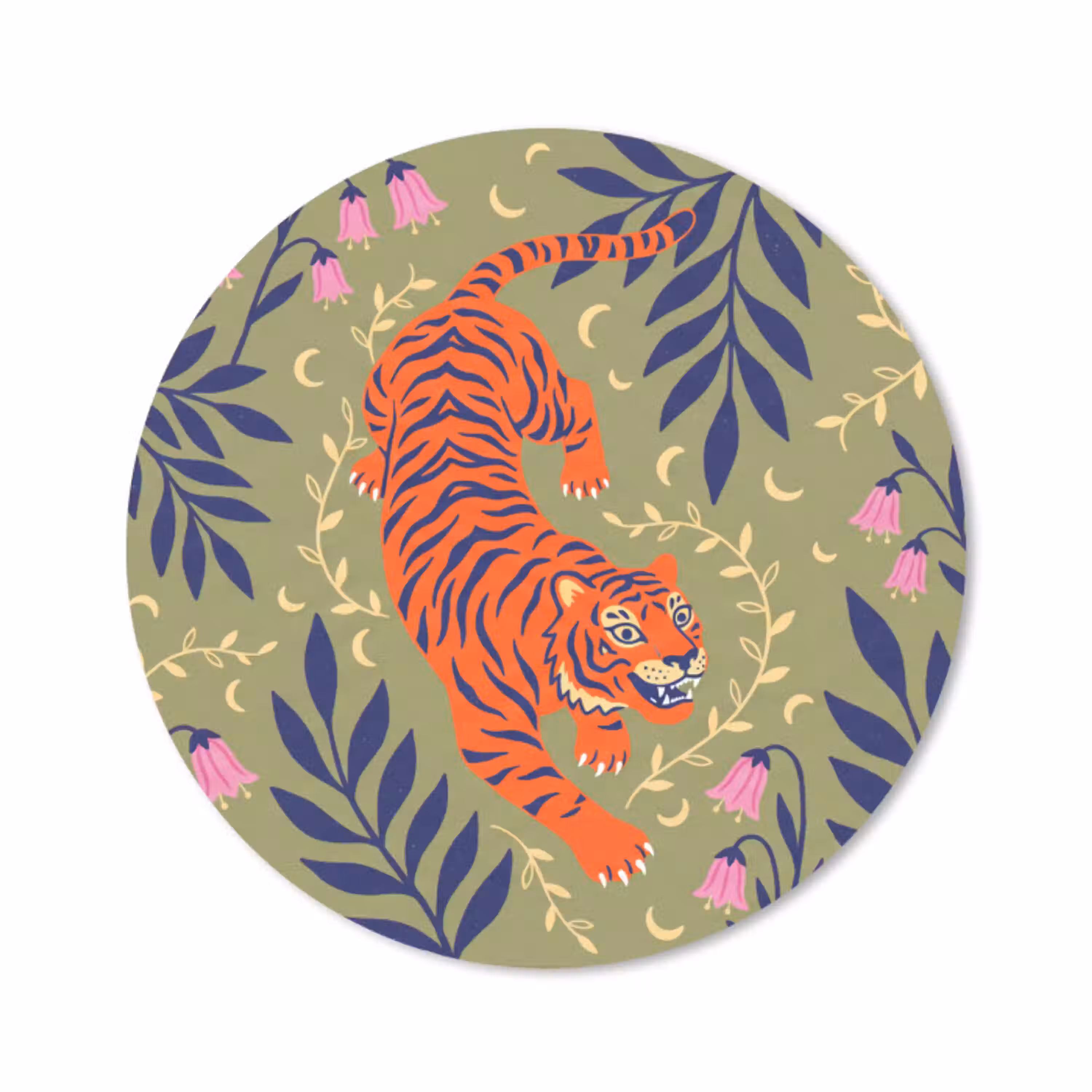 Tijger - Bladeren - Dieren - Illustratie - Oranje Muismat rond klein -3d