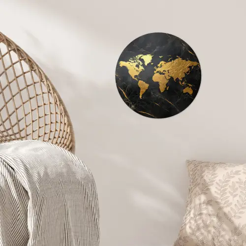 Wereldkaart - Goud - Marmer Wandcirkel behangsticker klein -sfeer4