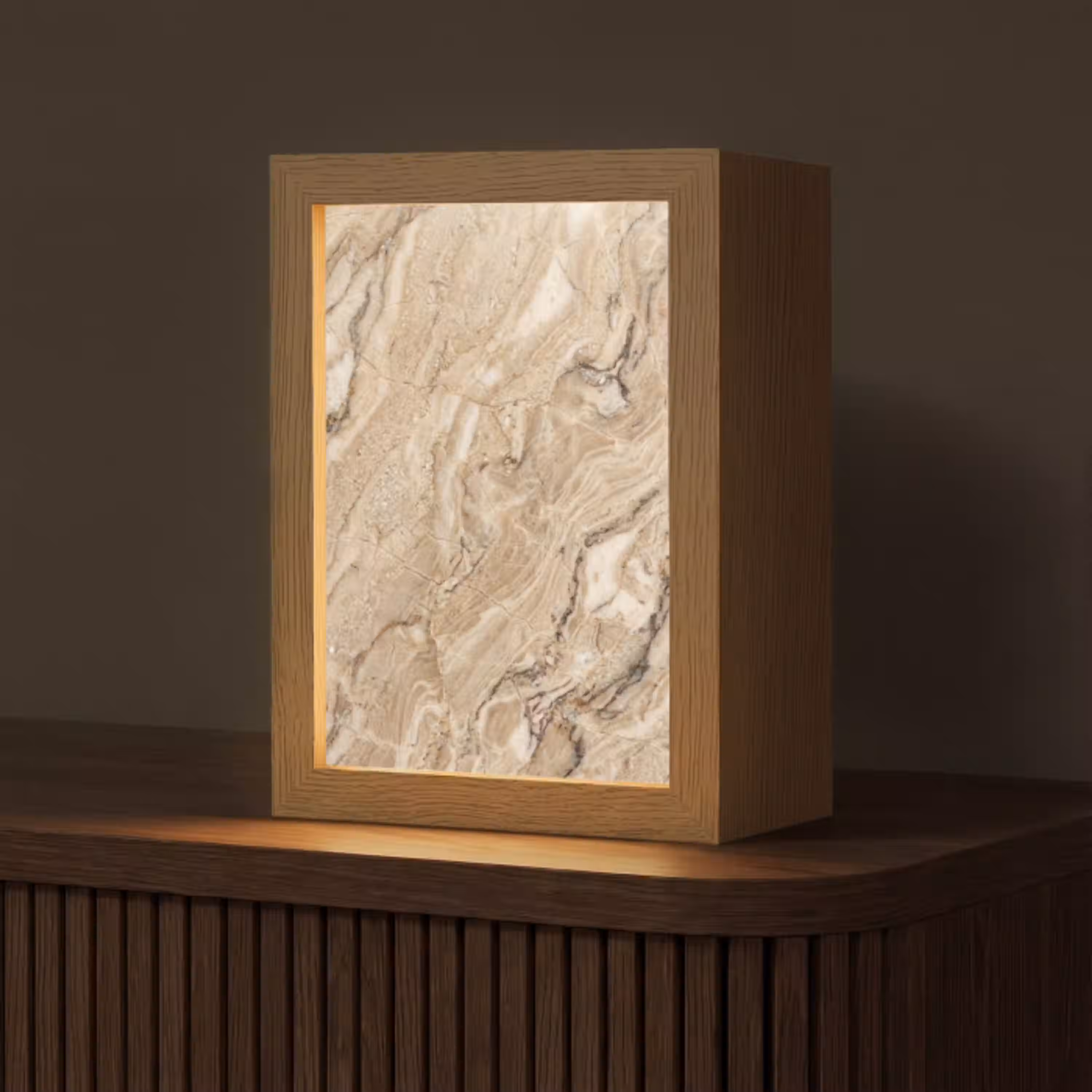 Textuur - Aders - Abstract - Modern - Beige Light Box met kabel (Tafellamp) klein -z3d_website