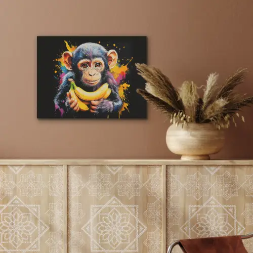 Aap - Graffiti - Kleurrijk - Bananen - Modern PET vilt klein -sfeer4