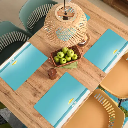 Strand - Blauwe lucht - Geel - Parasol Placemat vinyl groot -zzsfeer5_Kitchenyeah-website