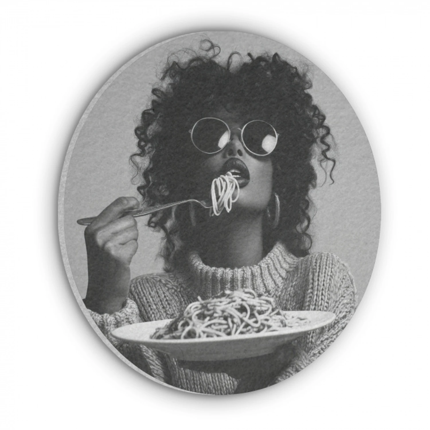 Vrouw - Pasta - Zwart - Wit Akoestische PET Vilt - Rond klein -3d