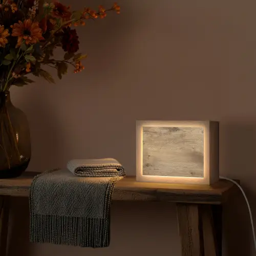 Hout - Bruin - Houtlook Light Box met kabel (Tafellamp) klein -sfeer4