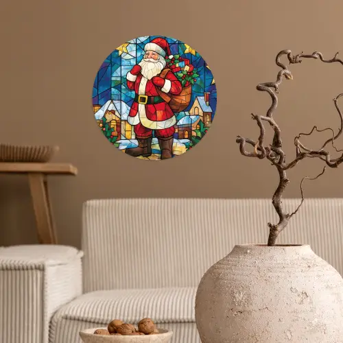 Kerstman - Glas - Kleurrijk Wandcirkel behangsticker klein -sfeer1