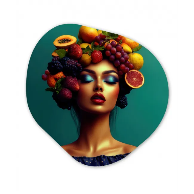 Vrouw - Hoodtooi - Tropisch - Fruit - Druiven Wandcirkel Organisch Plexiglas middel -3d