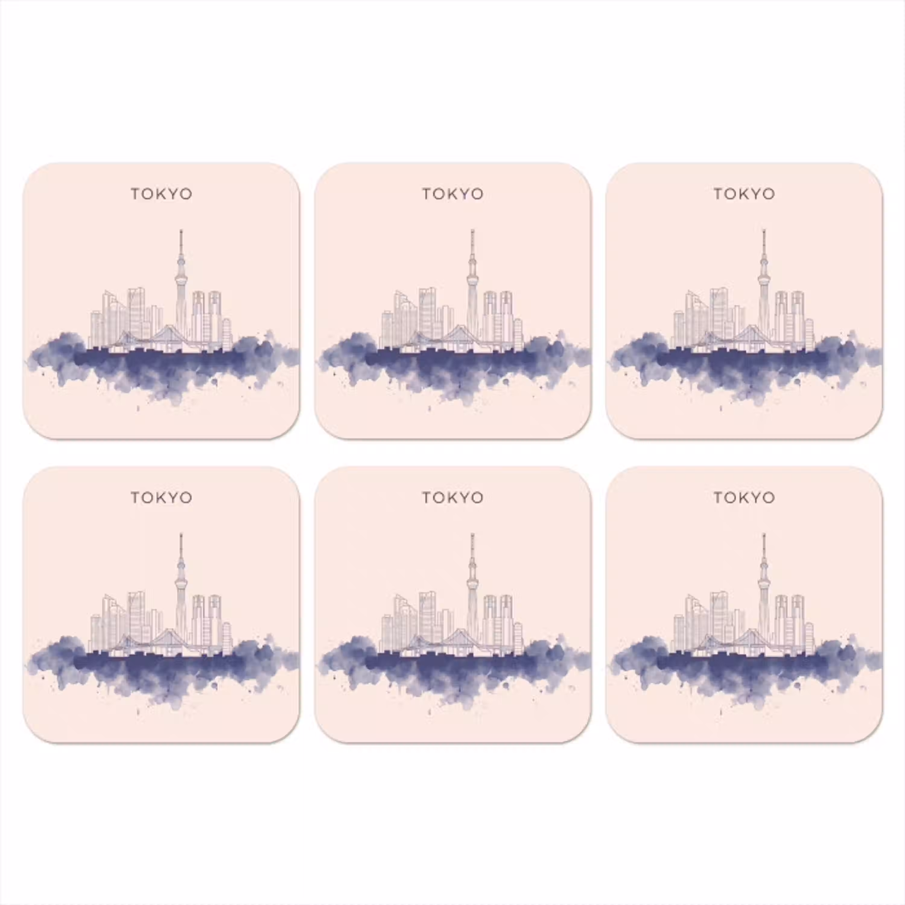 Tokyo - Skyline - Stad - Abstract - Blauw onderzetter kurk middel -3d
