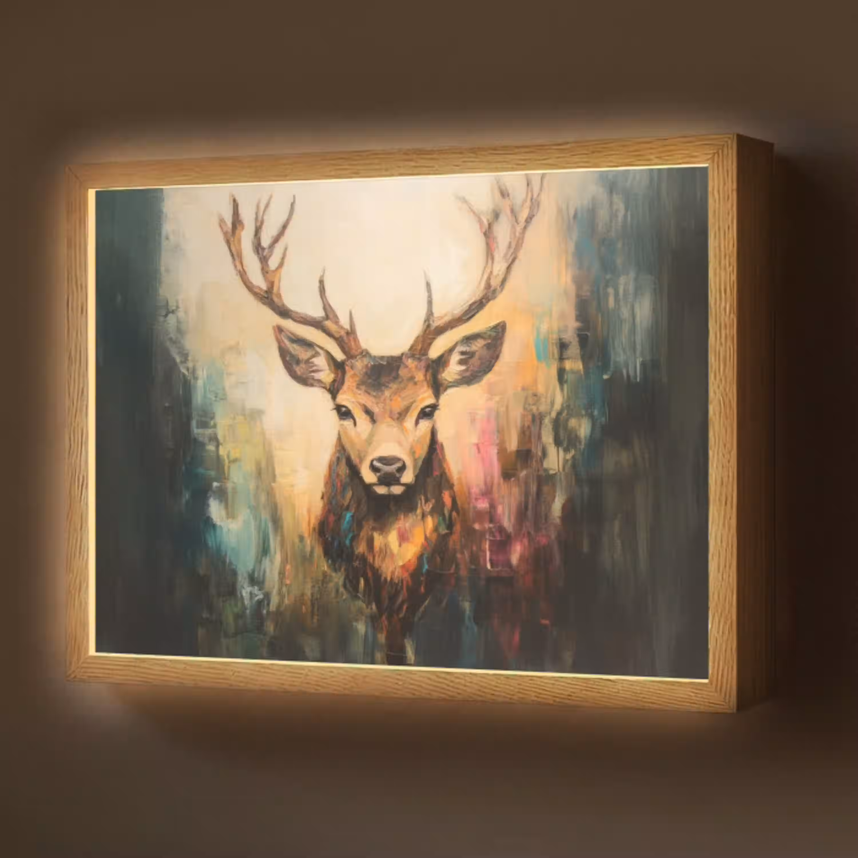 Hert - Geverfd - Gewei - Bruin Light Box met batterij (Wandlamp) middel -z3d_website