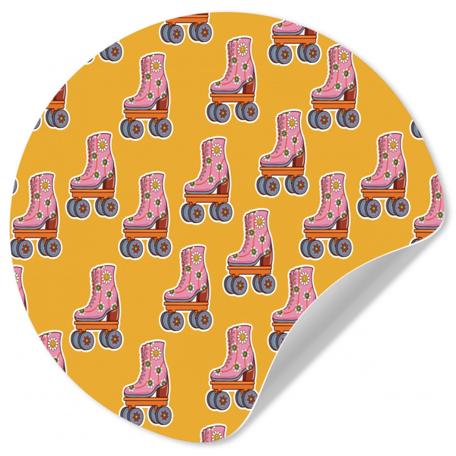 Geel - Rolschaatsen - Patroon Wandcirkel behangsticker klein 186 -3d
