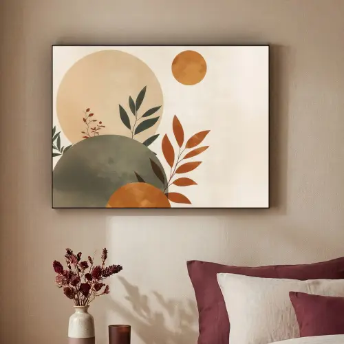 Vormen - Rond - Bladeren - Beige Textielframe zwart klein -sfeer1