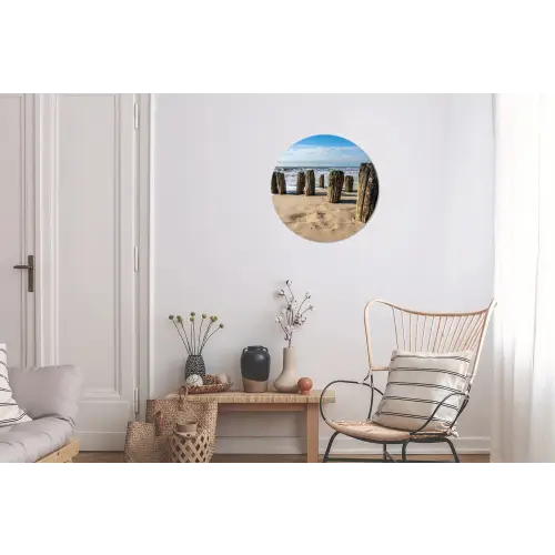 Zand - Strand - Paal - Water - Zomer Wandcirkel aluminium klein -woonkamer