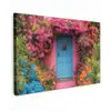 Bloemen - Deur - Roze Tuinposter op houten frame 2 cm dik klein -3d