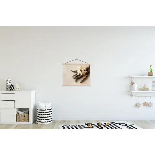 Vanille - Bloemen - Beige textielposter latten blank klein -kinderkamer
