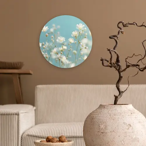 Stengels - Bloemen - Lucht - Wit Wandcirkel plexiglas klein -sfeer1