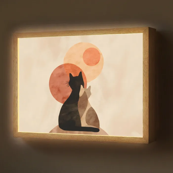 Katten - Zwart - Abstract - Cirkels Light Box met batterij (Wandlamp) middel -z3d_website