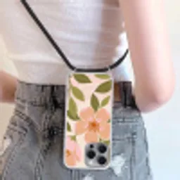 Grafisch - Bloemen - Roze Hoesje iPhone 16 Pro Max met koord klein -sfeer5