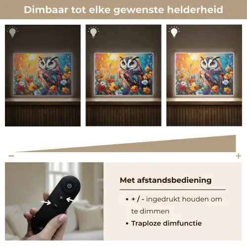 Uil - Bloemen - Kunst - Zonsondergang Light Box met batterij (Wandlamp) middel -USP_dimbaarNL