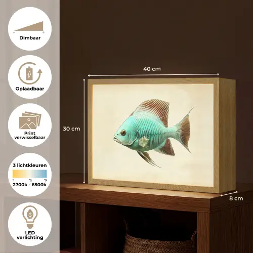 Schubben - Vis - Mint - Minimalistisch Light Box met batterij (Wandlamp) middel -USP_websiteoverzichtNL