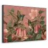 Kolibries - Bloemen - Groen - Roze Textielframe zwart klein -3d