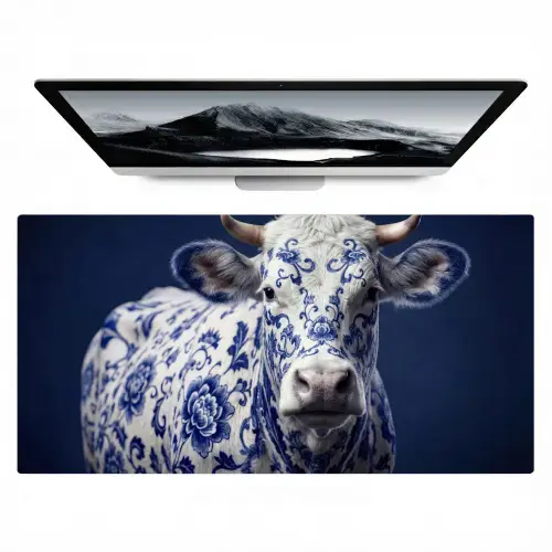 Koe - Delfts - Blauw - Artistiek Muismat XXL klein -zzz3d