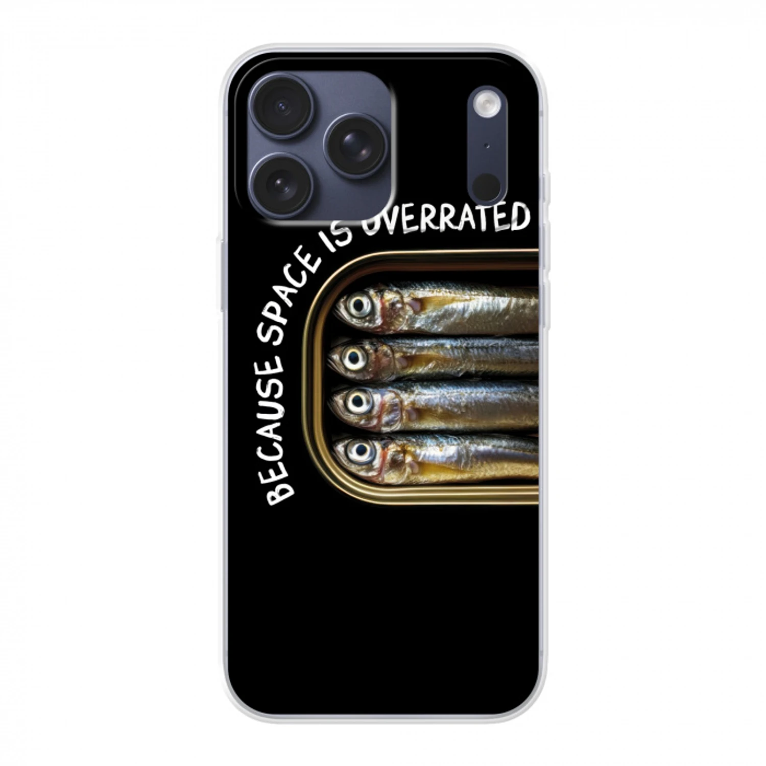 Sardines - Tekst - Vis - Blik Telefoonhoesje iPhone 17 Pro Max klein -3d