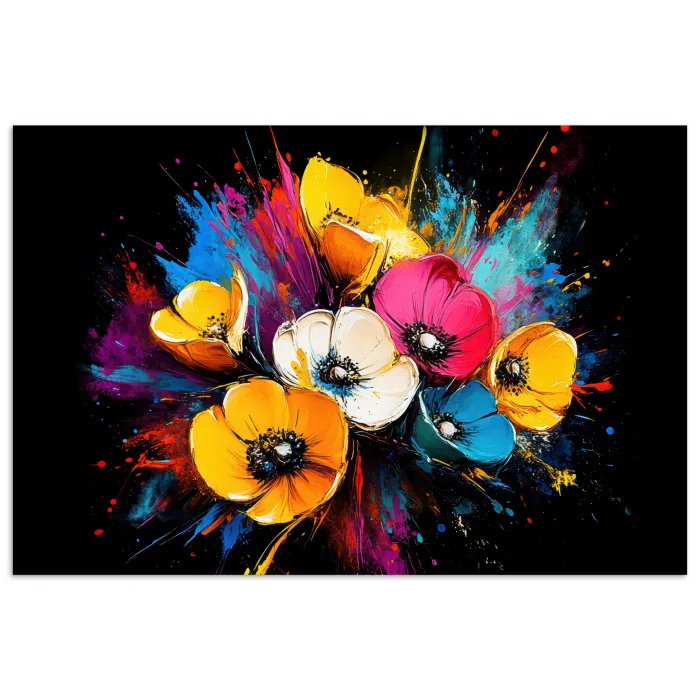 Bloemen - Kleurrijk - Graffiti - Modern - Boeket poster papier klein -3d