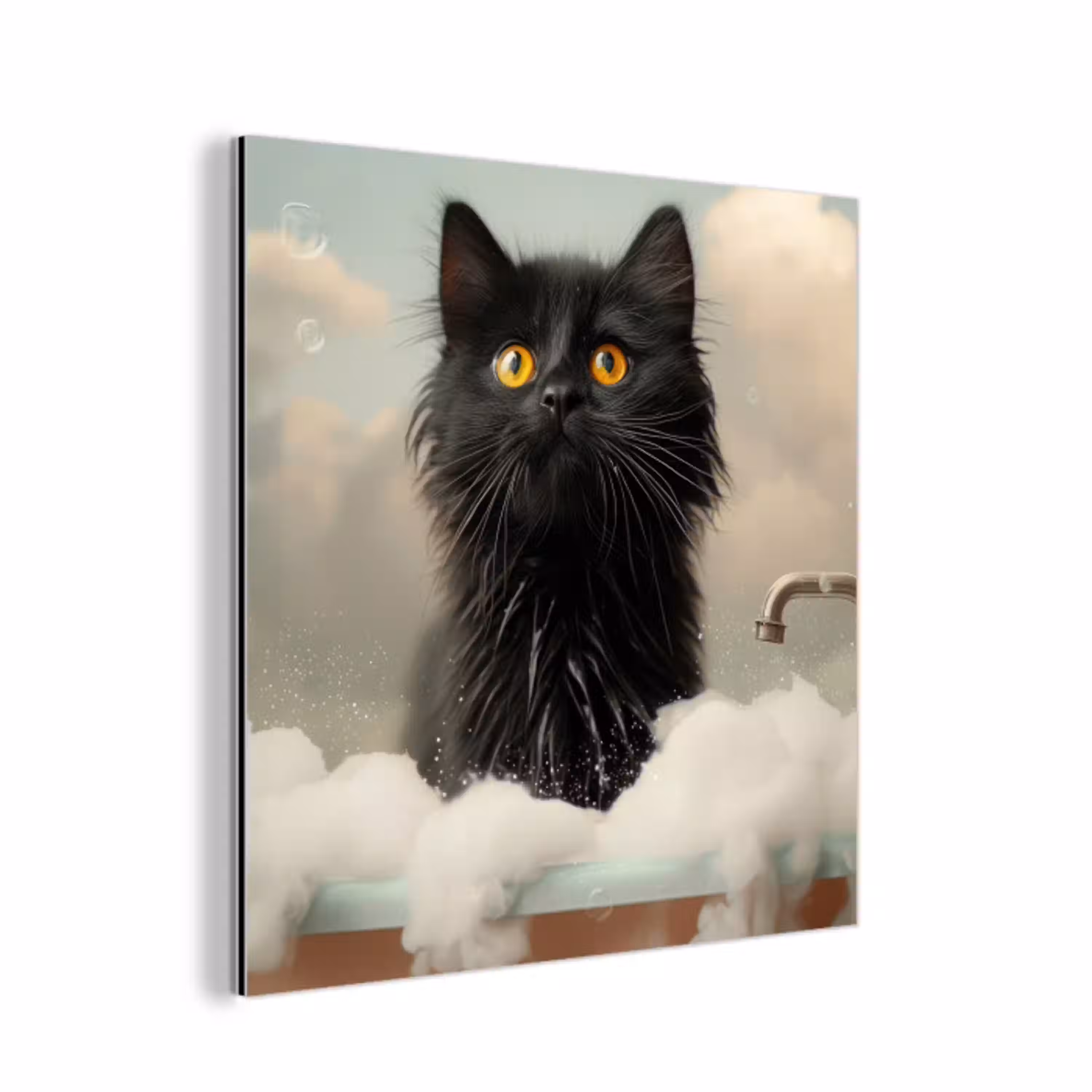 Kat - Bad - Zwart - Dieren - Schuim aluminium wit klein -3d