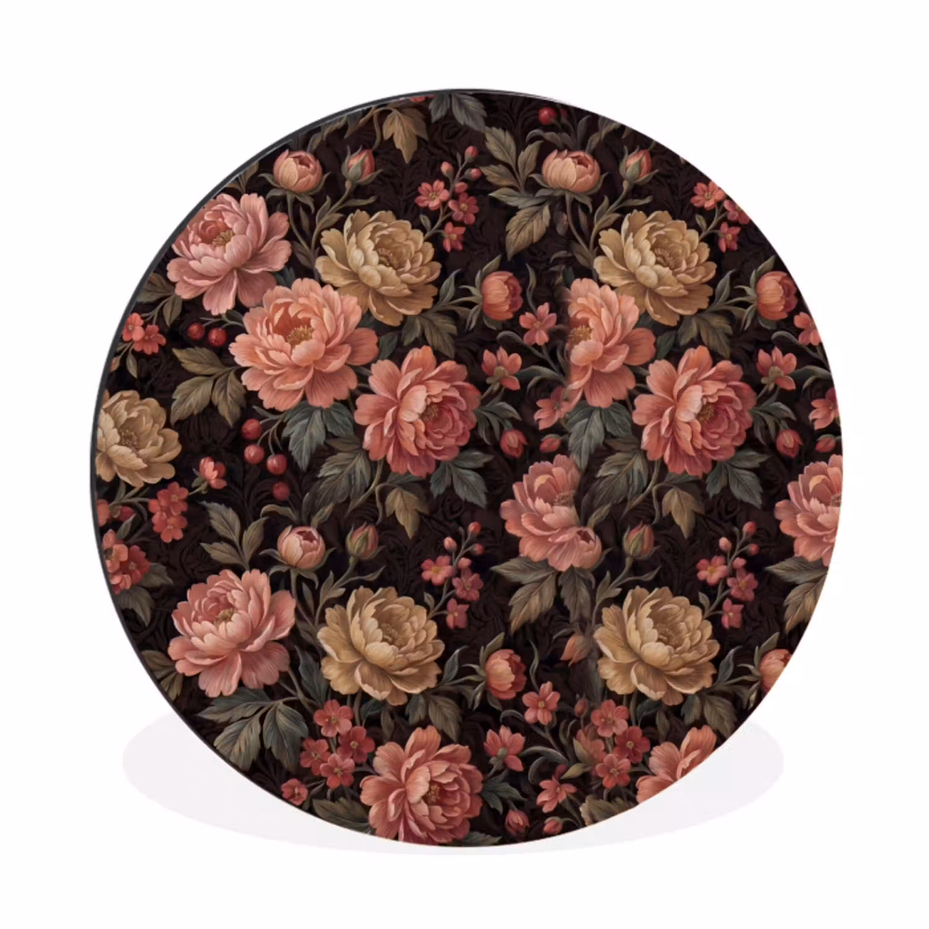 Bloemen - Patroon - Natuur - Vintage - Roze Wandcirkel aluminium klein -3d