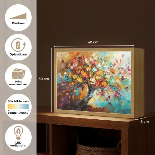 Boom - Abstract - Kleurrijk - Bloemen Light Box met batterij (Wandlamp) middel -USP_websiteoverzichtNL