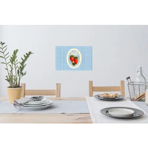 Aardbeien - Lijst - Rood - Geruit Muursticker klein -eettafel