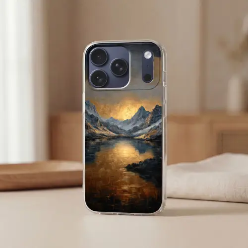 Berglandschap met Gouden Zonsondergang Telefoonhoesje iPhone 17 Pro klein -sfeer2