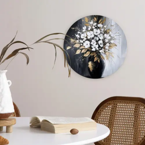 Bloemen - Wit - Vaas - Abstract Wandcirkel plexiglas klein -sfeer4