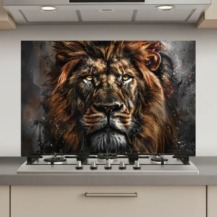Leeuw - Dieren - Portret - Zwart - Luxe keuken achterwand spatscherm klein -3d_website