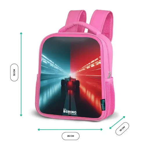 Baan - Raceauto - Neon - Rood Kinderrugzak - Roze middel -productfoto_formaten