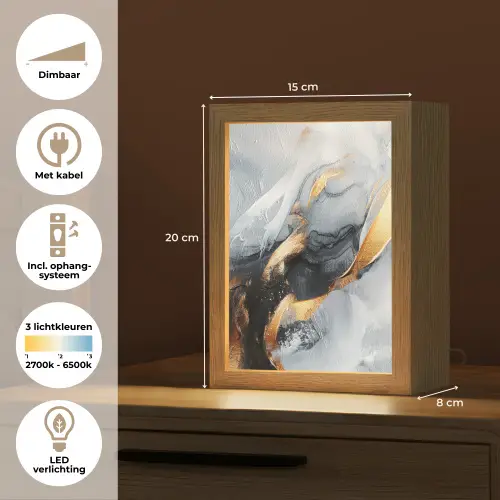 Abstract - Goud - Verf - Aesthetic - Art Light Box met kabel (Tafellamp) klein -USP_NL