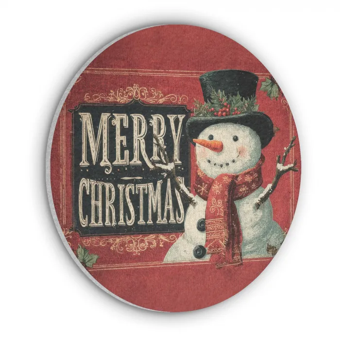 Klassiek - Kerstgroet - Sneeuwpop - Rood Akoestische PET Vilt - Rond klein -3d