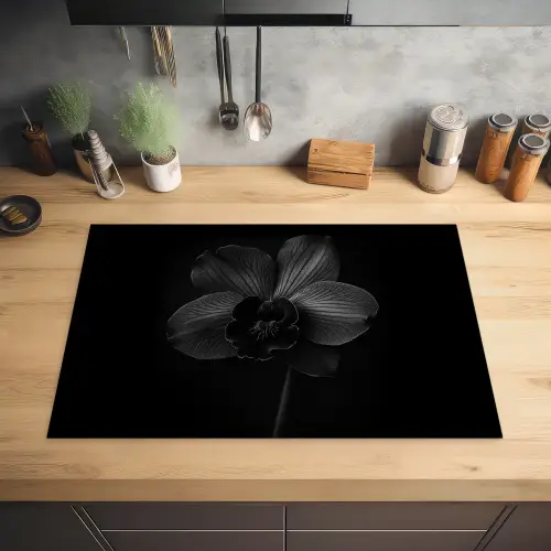 Zwart - Bloem - Orchidee Inductie beschermer vinyl 3mm klein -sfeer5