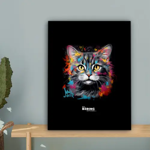 Kat met kleurrijke penseelstreken canvas 2cm klein -sfeer4