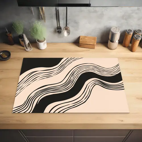 Golven - Zwart - Zandkleur Inductie beschermer vinyl 3mm klein -sfeer5