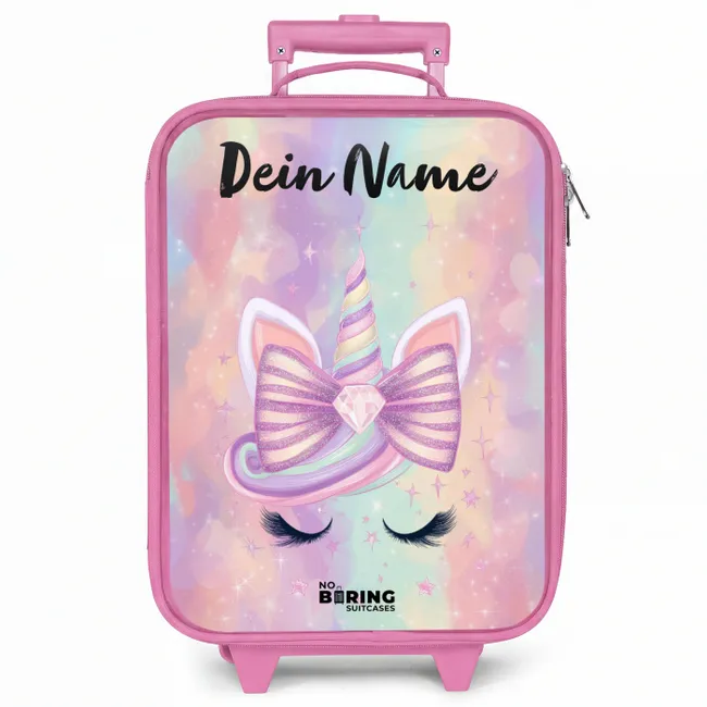 Kinderkoffer Rosa mit Name - Einhorn - Glitzer - Regenbogen - Pastell