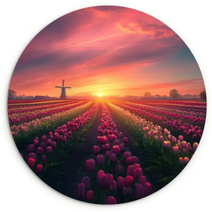 Windmolen - Zonsondergang - Landschap Wandcirkel plexiglas klein -3d