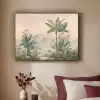 Tropisch landschap - palmbomen - Bloemen - Roze lucht Textielframe - compleet frame klein -sfeer1